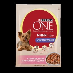 Влажный корм, Purina One (Пурина Ван) 100 г Мини чувствительная с лососем рисом и морковью для собак